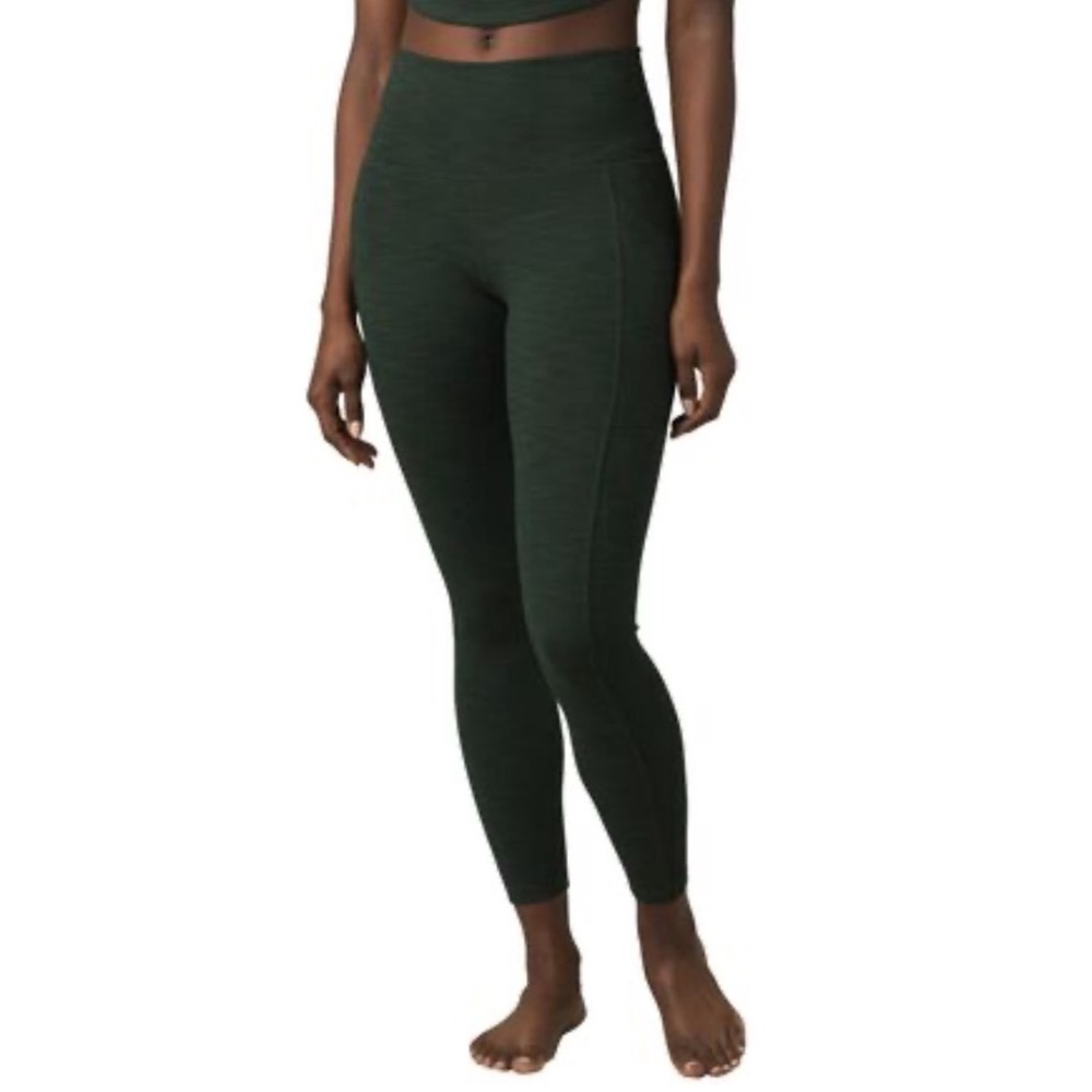 Prana Becksa 7/8 Leggings Womens Medium Green Heathered Ribbed High Rise Pockets